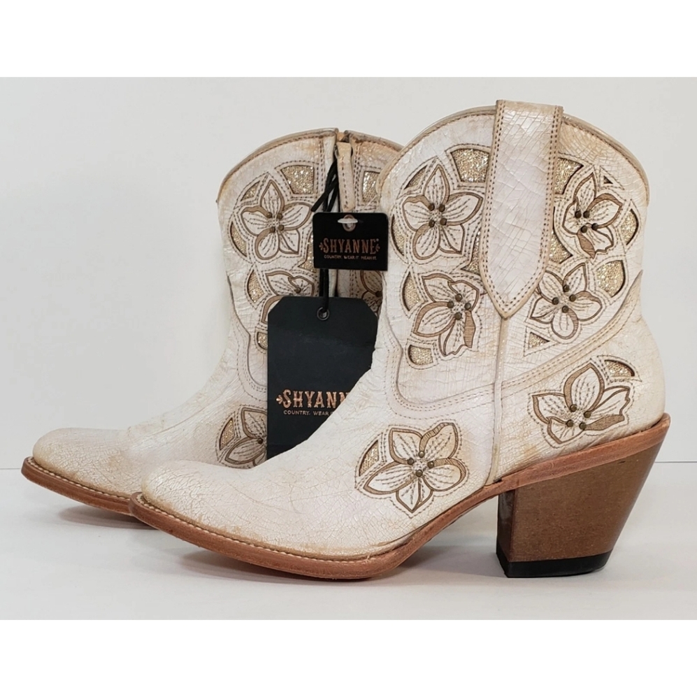 Shyanne Cowboy Boots, Cowgirl Western Wedding Cream Leather Boots, 6.5 *NEW* - Picture 6 of 12